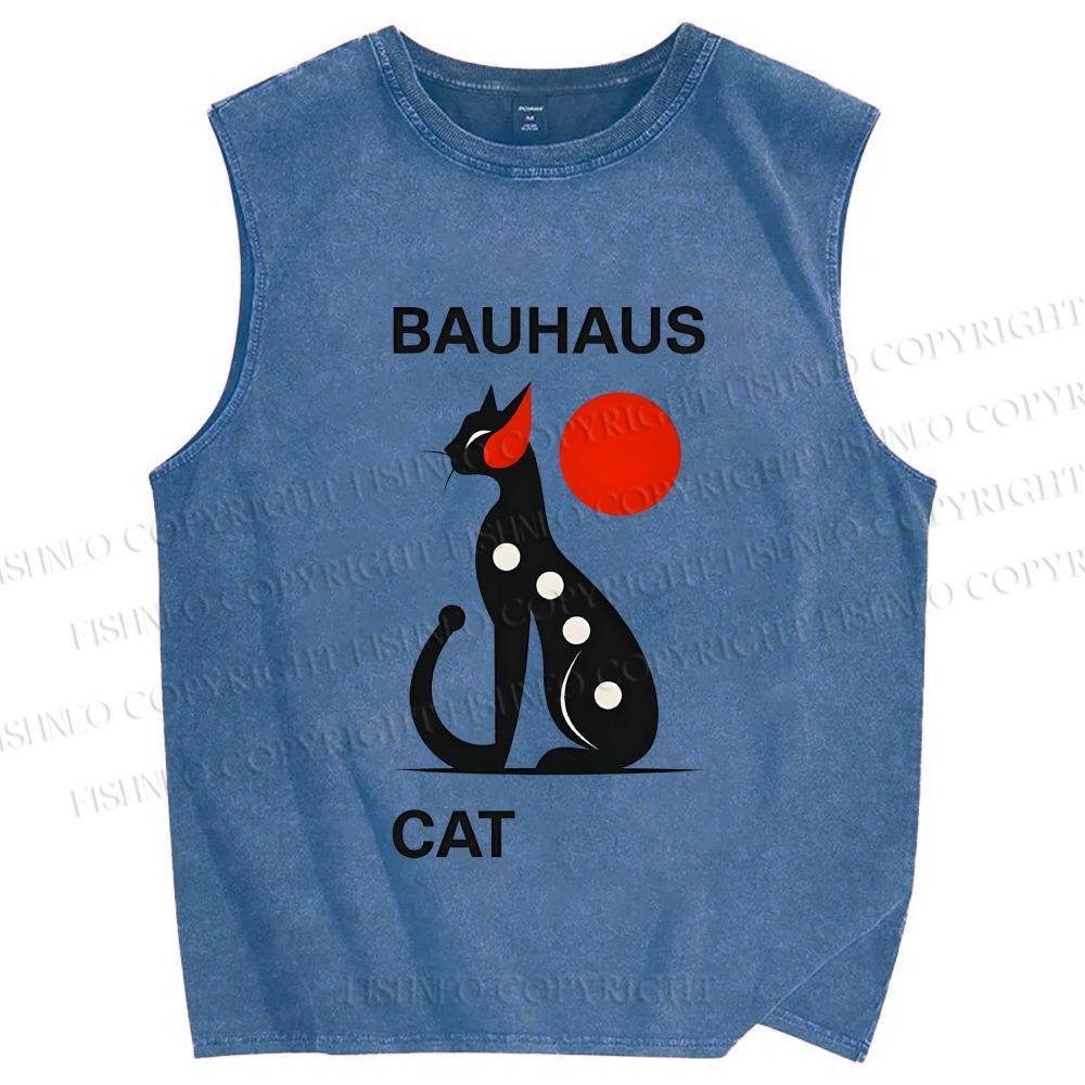 Unisex Bauhaus Cat Printed Washed Tank Top