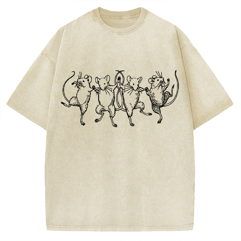 Unisex Dancing Rats Printed Washed Tee