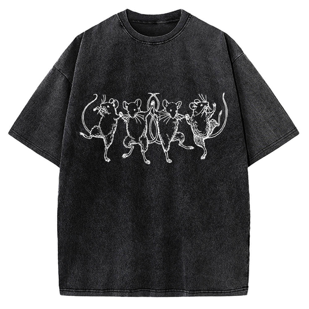 Unisex Dancing Rats Printed Washed Tee