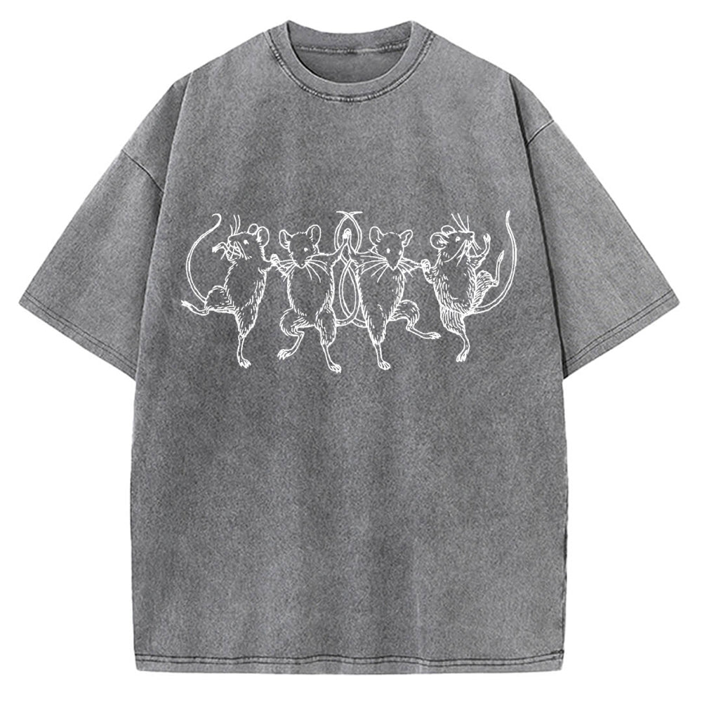 Unisex Dancing Rats Printed Washed Tee