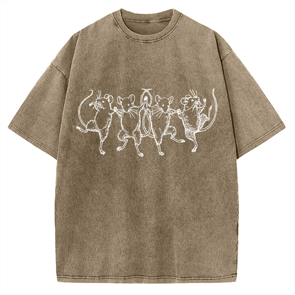Unisex Dancing Rats Printed Washed Tee