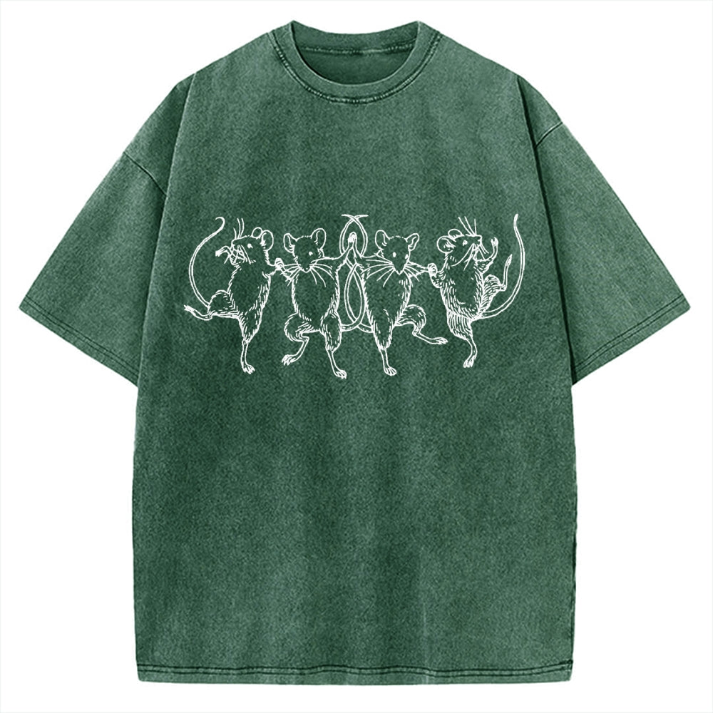 Unisex Dancing Rats Printed Washed Tee