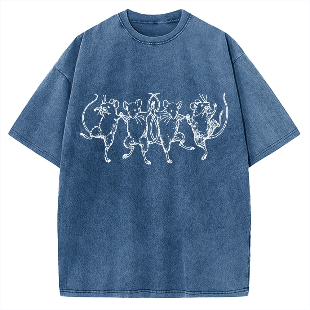 Unisex Dancing Rats Printed Washed Tee
