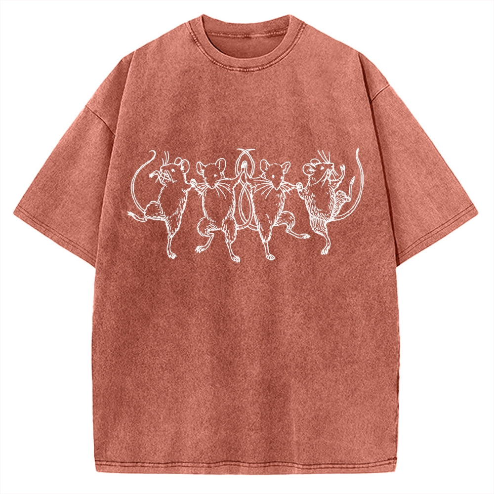 Unisex Dancing Rats Printed Washed Tee
