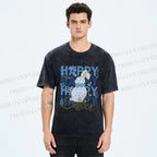 Unisex Happy Easter Floral Bunny Printed Washed Tee