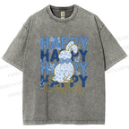 Unisex Happy Easter Floral Bunny Printed Washed Tee