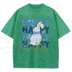 Unisex Happy Easter Floral Bunny Printed Washed Tee