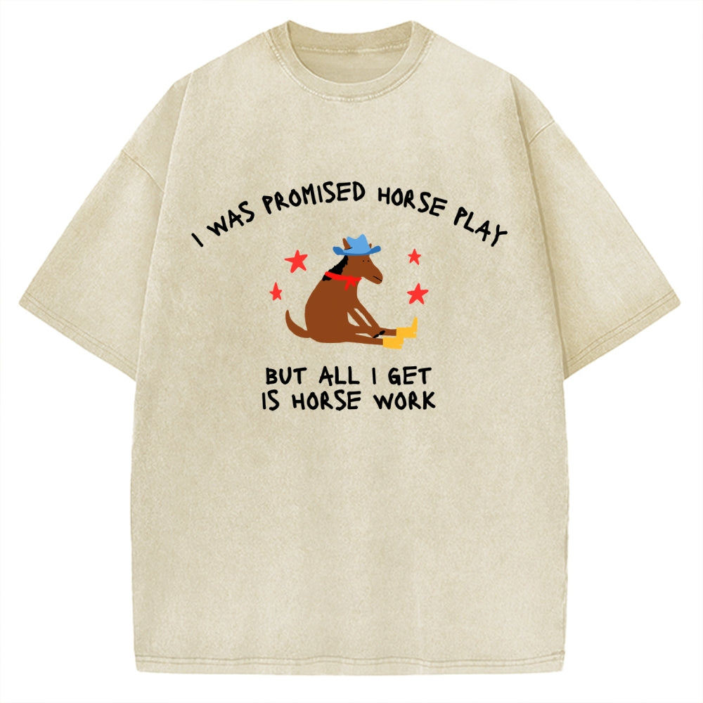 Unisex I Was Promised Horse Play funny meme Printed Washed Tee