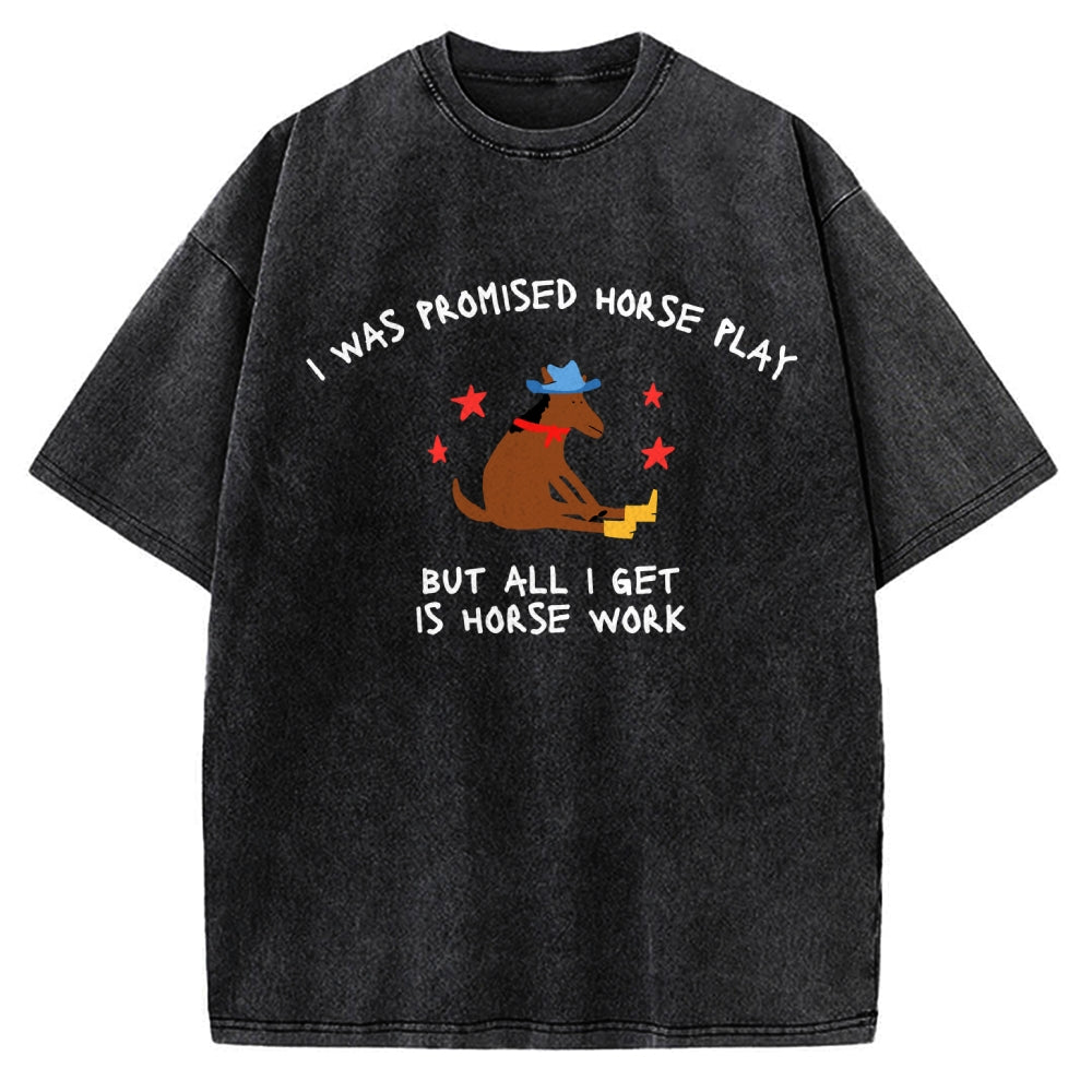 Unisex I Was Promised Horse Play funny meme Printed Washed Tee