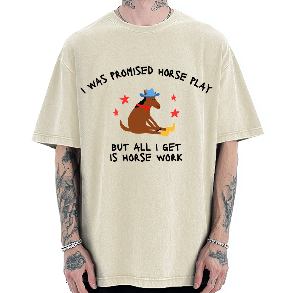 Unisex I Was Promised Horse Play funny meme Printed Washed Tee