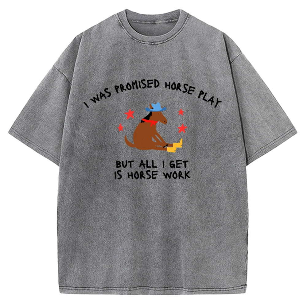 Unisex I Was Promised Horse Play funny meme Printed Washed Tee