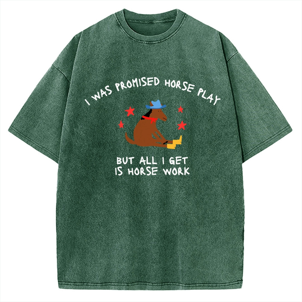 Unisex I Was Promised Horse Play funny meme Printed Washed Tee