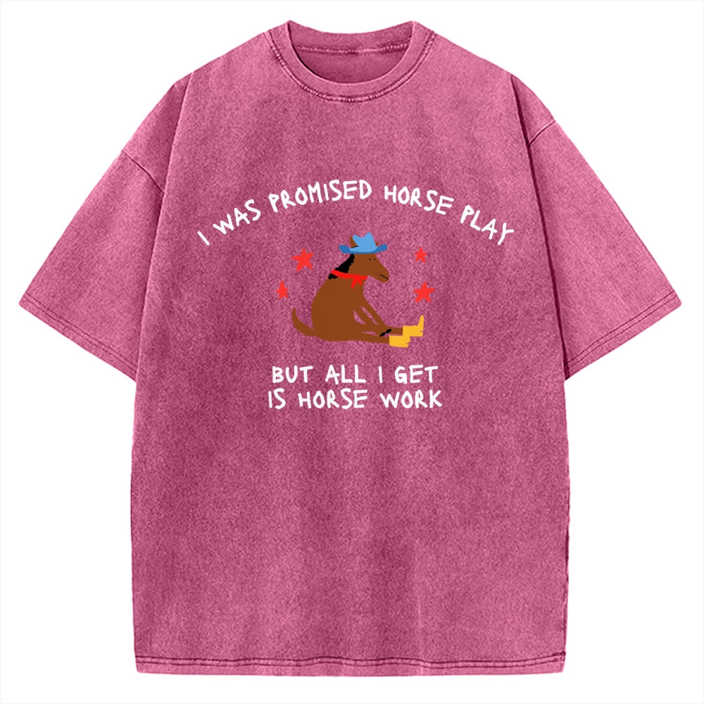 Unisex I Was Promised Horse Play funny meme Printed Washed Tee
