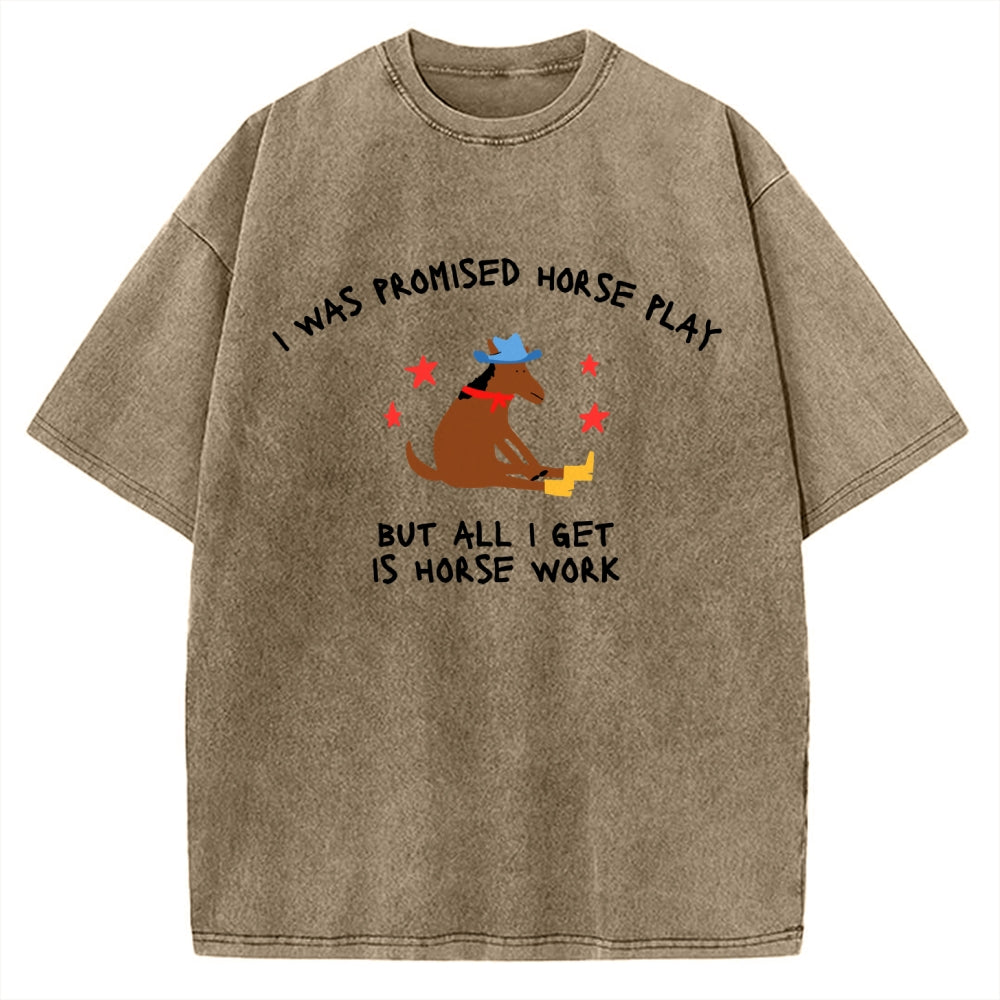 Unisex I Was Promised Horse Play funny meme Printed Washed Tee