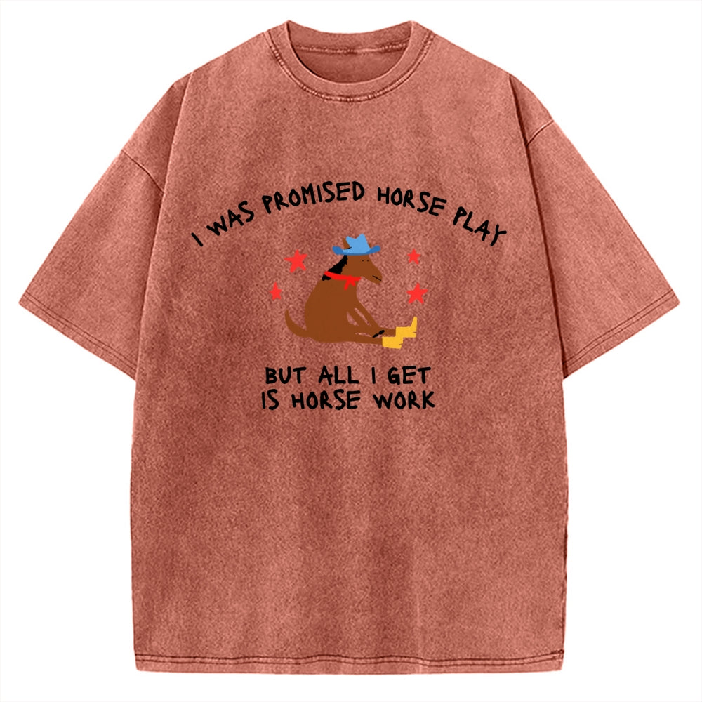 Unisex I Was Promised Horse Play funny meme Printed Washed Tee