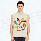 Unisex Multicolor Birds Printed Washed Tank Top