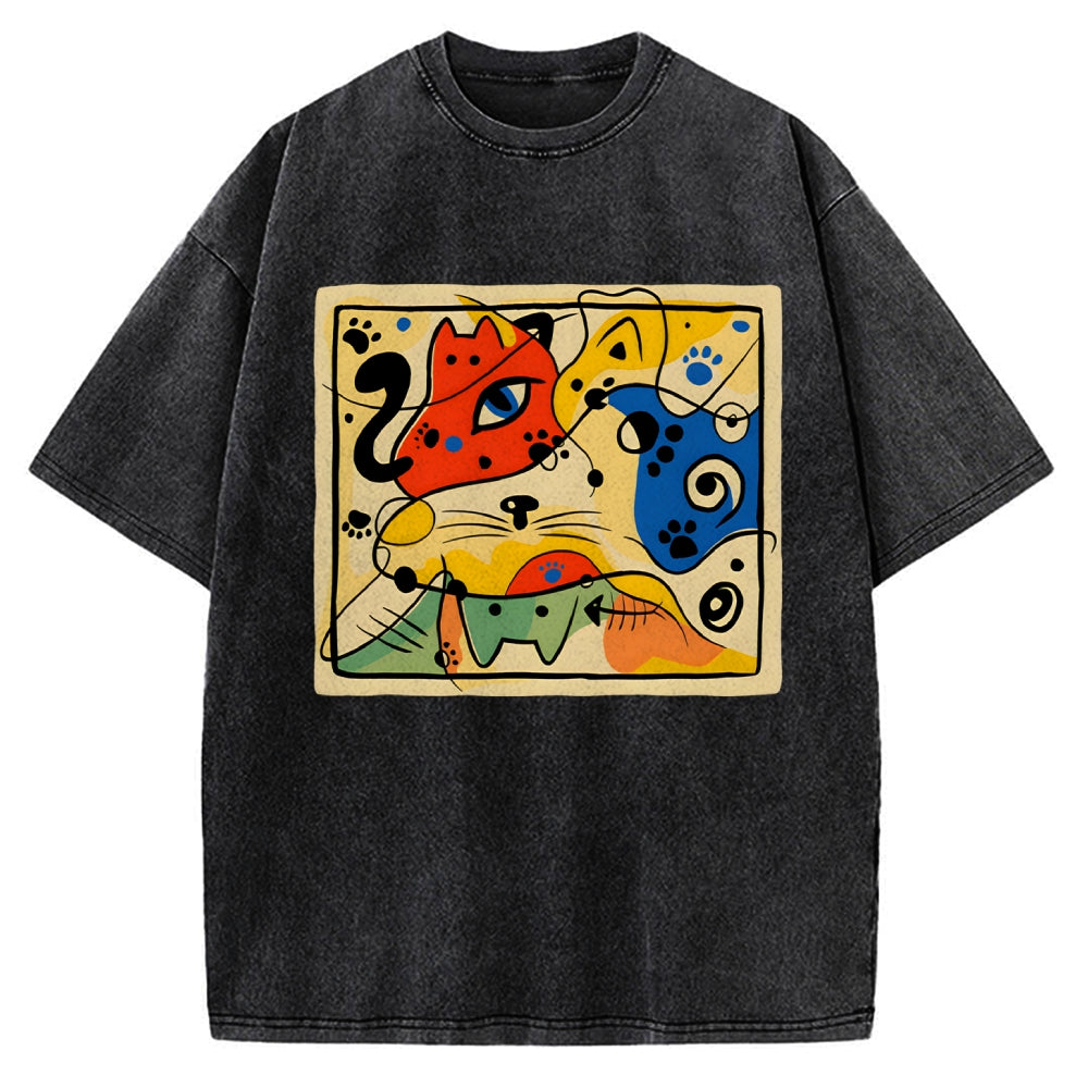 Unisex Meowró Printed Washed Tee