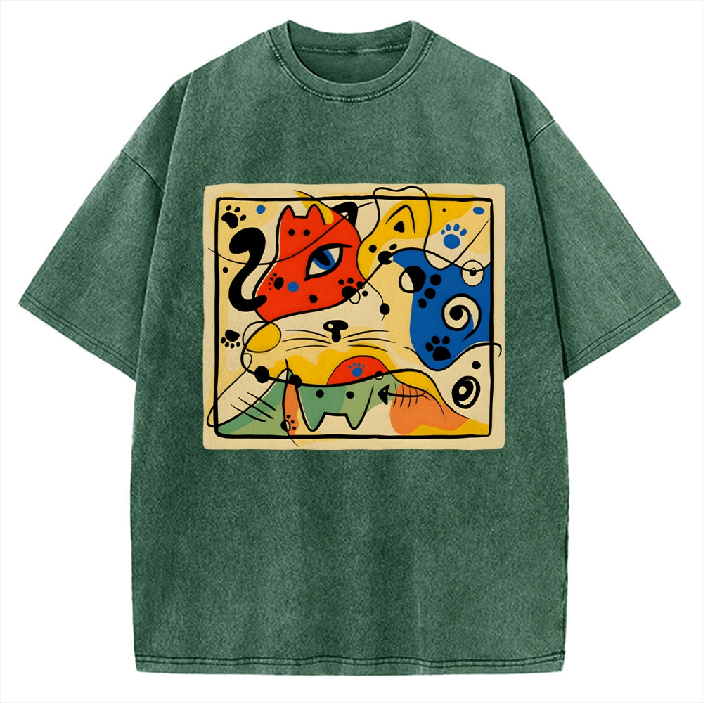 Unisex Meowró Printed Washed Tee