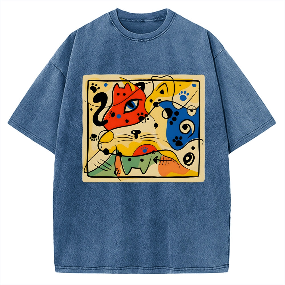 Unisex Meowró Printed Washed Tee