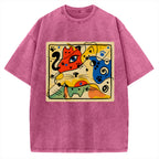 Unisex Meowró Printed Washed Tee