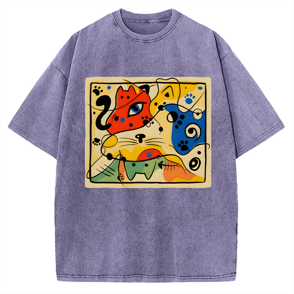Unisex Meowró Printed Washed Tee