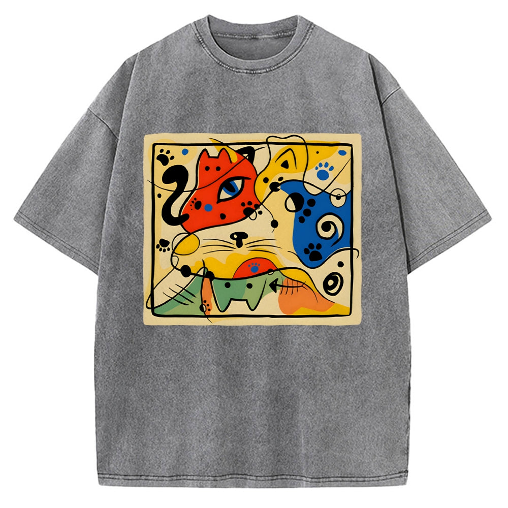 Unisex Meowró Printed Washed Tee