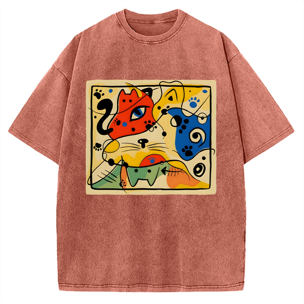 Unisex Meowró Printed Washed Tee