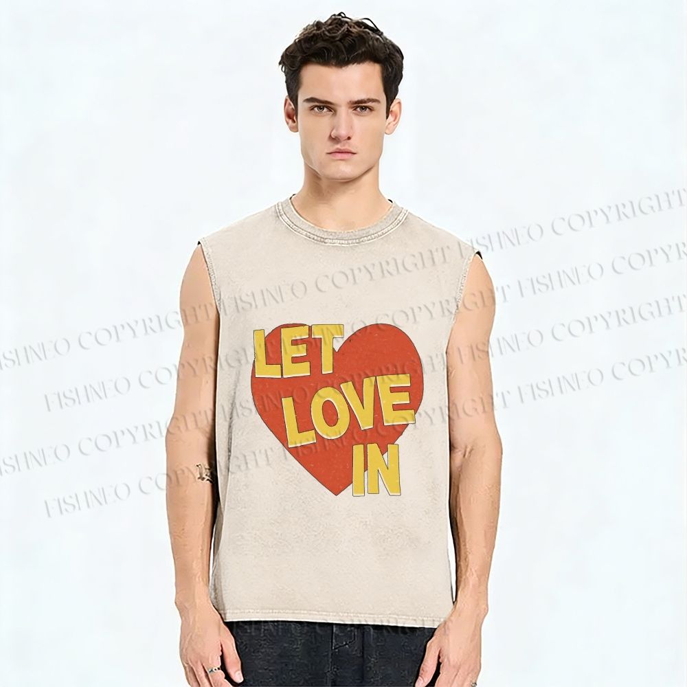Unisex Let Love in Printed Washed Tank Top