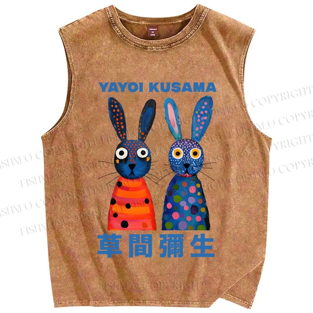 Unisex Yayoi Kusama Rabbits Printed Washed Tank Top