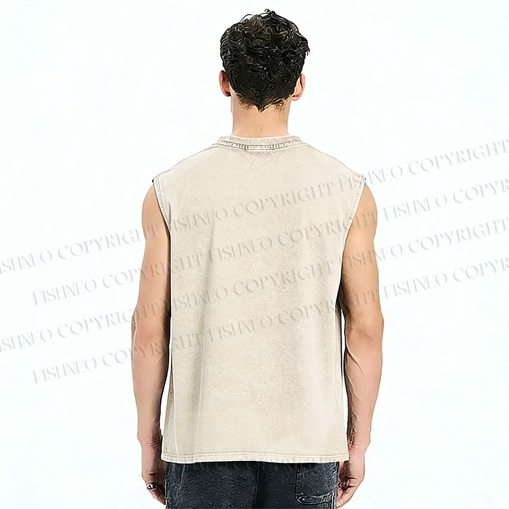 Unisex Cat On Fish Printed Washed Tank Top