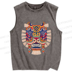 Unisex Embroidered Ethnic Style Tiger Printed Washed Tank Top