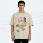 Unisex Floral Patchwork Hare Printed Washed Tee
