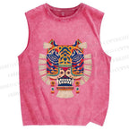 Unisex Embroidered Ethnic Style Tiger Printed Washed Tank Top