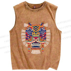 Unisex Embroidered Ethnic Style Tiger Printed Washed Tank Top