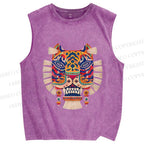 Unisex Embroidered Ethnic Style Tiger Printed Washed Tank Top