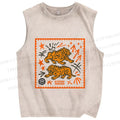 Unisex Vintage Tigers Printed Washed Tank Top