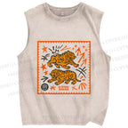 Unisex Vintage Tigers Printed Washed Tank Top