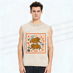 Unisex Vintage Tigers Printed Washed Tank Top