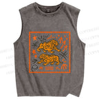 Unisex Vintage Tigers Printed Washed Tank Top