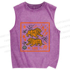 Unisex Vintage Tigers Printed Washed Tank Top