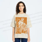 Unisex Giant Rabbit Attack Printed Washed Tee