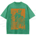 Unisex Giant Rabbit Attack Printed Washed Tee