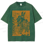 Unisex Giant Rabbit Attack Printed Washed Tee