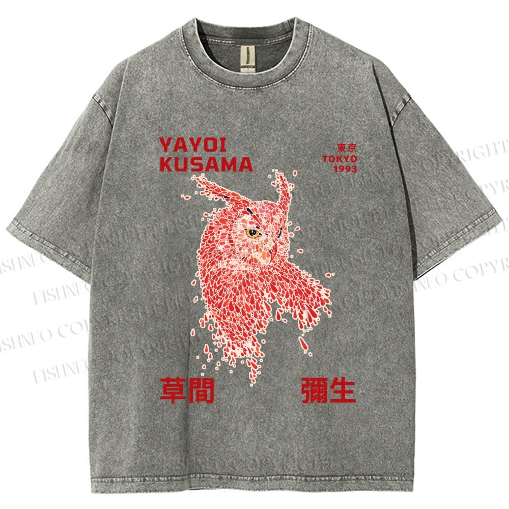 Unisex Yayoi Kusama Owl With Dots Printed Washed Tee