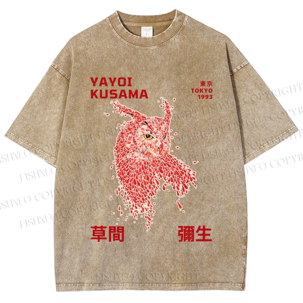 Unisex Yayoi Kusama Owl With Dots Printed Washed Tee