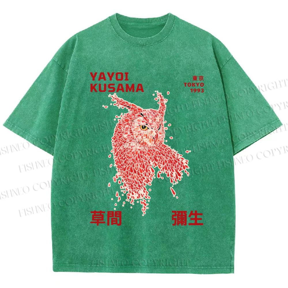 Unisex Yayoi Kusama Owl With Dots Printed Washed Tee