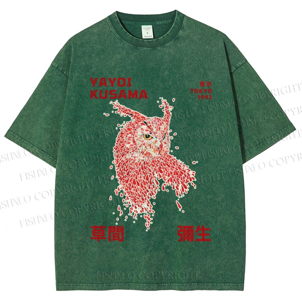 Unisex Yayoi Kusama Owl With Dots Printed Washed Tee