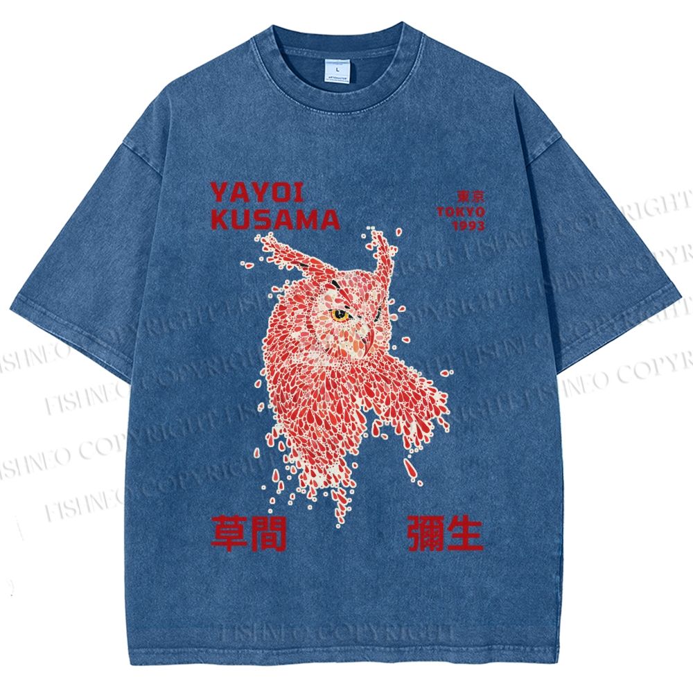 Unisex Yayoi Kusama Owl With Dots Printed Washed Tee