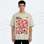 Unisex Yayoi Kusama Multicolor Dots Printed Washed Tee