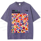 Unisex Yayoi Kusama Multicolor Dots Printed Washed Tee